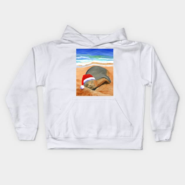 Mele Kalikimaka Hawaiian Monk Seal Kids Hoodie by KauaiArtist